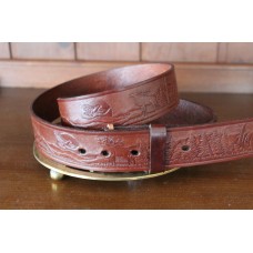 VGP Embossed Leather Belt Wildlife Design. Brown 38"(96.5cm)